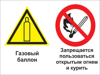 Кз 36 Газовый баллон. Запрещается пользоваться открытым огнем и курить. (пленка, 400х300 мм) - Знаки безопасности - Комбинированные знаки безопасности - ohrana.inoy.org
